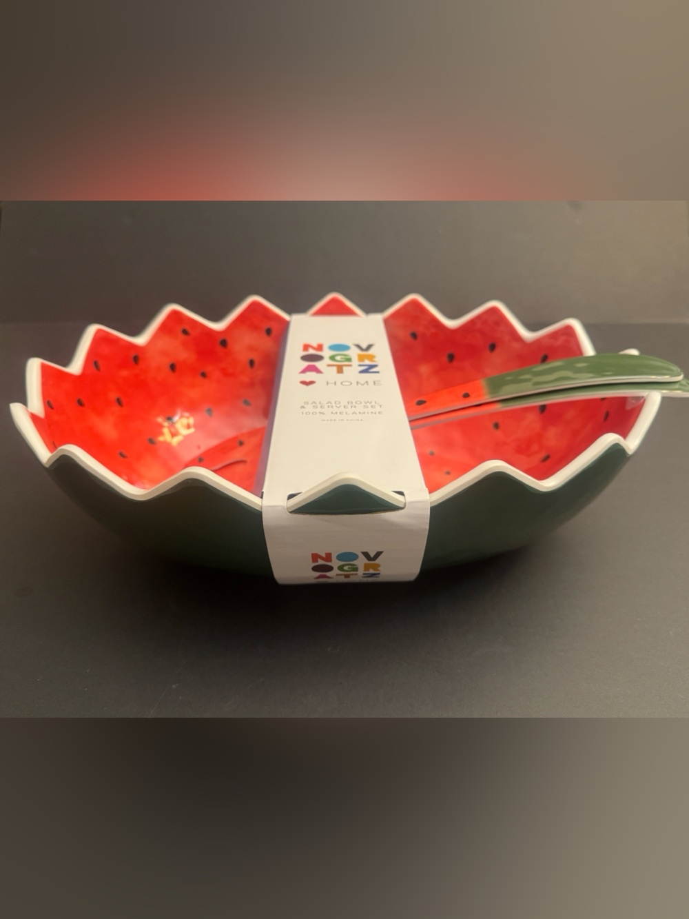 NOVOGRATZ Home 3pc Watermelon Melamine Salad Bowl &  Serving Set - 100% Melamine - Picture 8 of 9